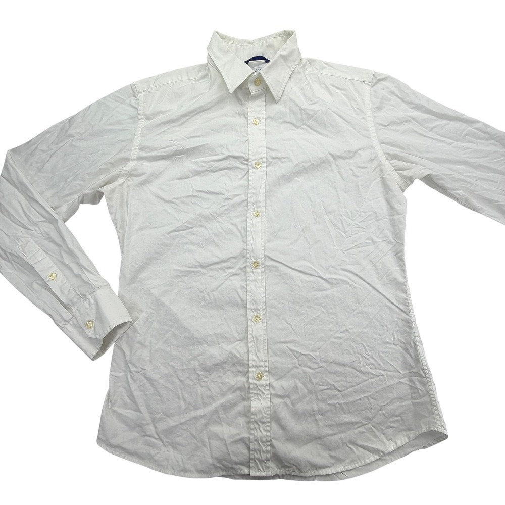 Teddy Stratford Shirt Mens L White Long Sleeve Button Up Cotton Hidden Zipper